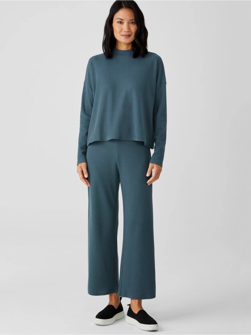 Eileen Fisher Relaxed Mock-Neck Top in Teal-Blue - Picture 2 of 4